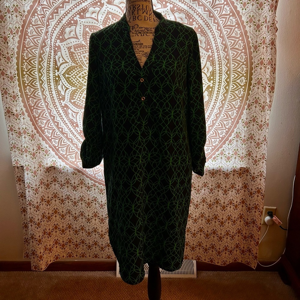 The Limited Black & Green Geometric Print Shirt Dress| Size S